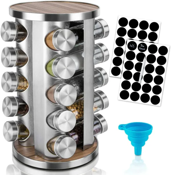 20-Jar Rotating Spice Rack Organizer for Kitchen