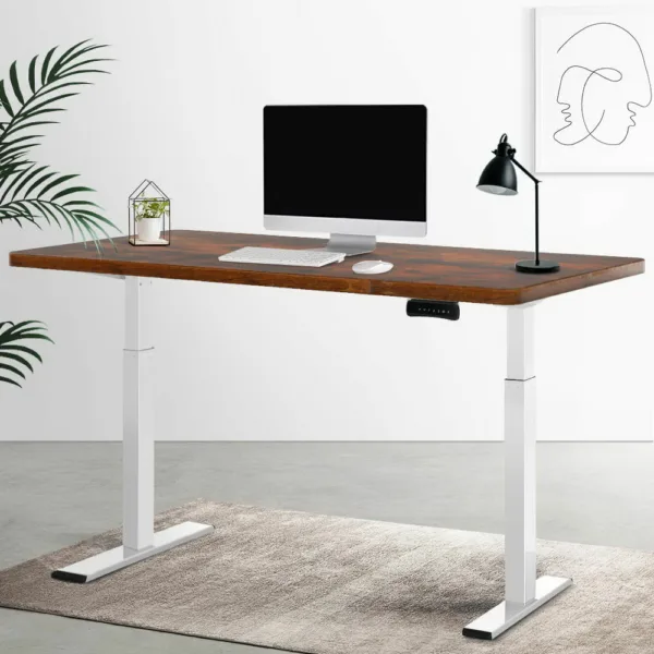 Artiss Electric Adjustable Standing Desk, 140cm – White/Brown