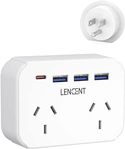 LENCENT AU/NZ to US Plug Adapter with 4 USB Chargers for Travel