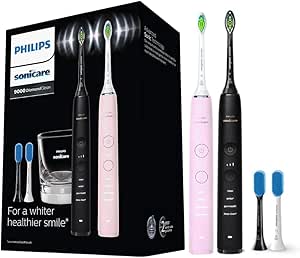 Philips Sonicare DiamondClean 9000 Electric Toothbrush Bundle in Black and Pink with Glass Charger