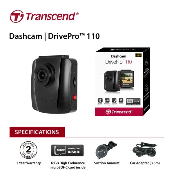 Transcend 16G DrivePro 110 with 2.4″ LCD and Suction Mount