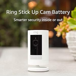 دوربین امنیتی بی سیم HD خارجی آمازون با باتری Ring Stick Up Cam | سیستم دوربین خانگی با قابلیت مکالمه دو طرفه، رنگ سفید | سازگار با الکسا | بسته دو تایی