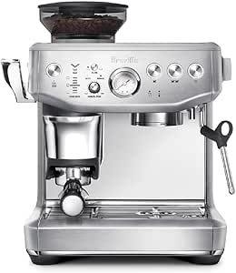 دستگاه اسپرسوساز Breville the Barista Express Impress با آسیاب و کف‌ساز شیر، مناسب برای کاپوچینو و لاته، مدل BES876BSS، استیل ضدزنگ برس‌خورده